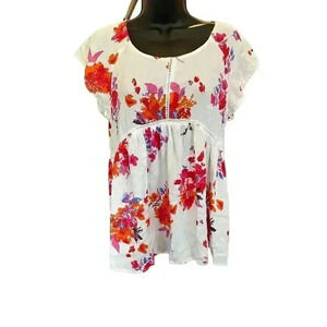 LOVELY ROSELY White with Pink Floral Blouse - size Medium
